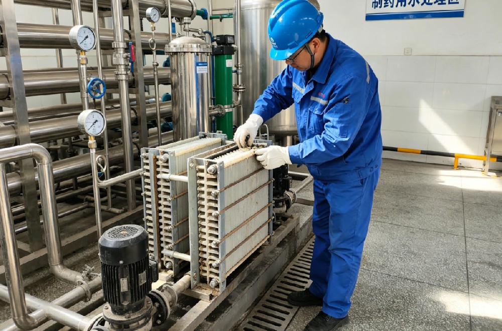 西安反渗透高压泵减震底座降噪安装 西安工业水处理高压泵加装减震垫实景,净水机组水泵减震降噪改造现场